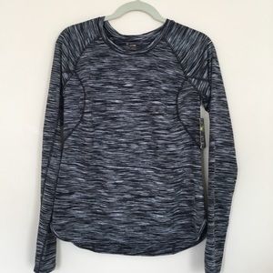 Grey, black, and white long sleeve workout top!